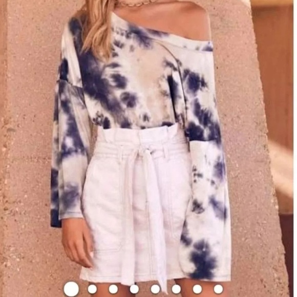 Free People Ivory Denim Tie Front Skirt - Picture 4 of 5